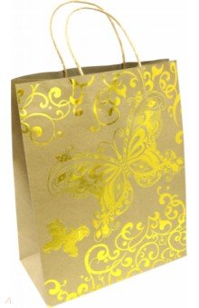 Пакет из крафт-бумаги "Золотые бабочки" 26 х 32. 4 х 12. 7 (79255)