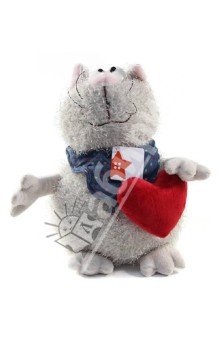 Мягкая игрушка Кот серый с сердцем 23 см (К82010В).