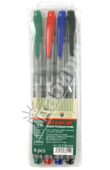 Набор ручек гелевых 4 цвета: синий, черный, красный, зеленый (GL2788-4set).
