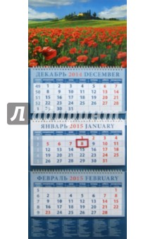 Календарь квартальный 2015. Пейзаж с маками. Тоскана. Италия (14545).