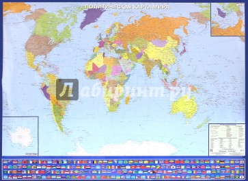 Политическая карта мира с флагами. Крым в составе РФ