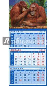 Календарь квартальный на магните 2016. Год обезьяны. Забавные орангутанги (34621).