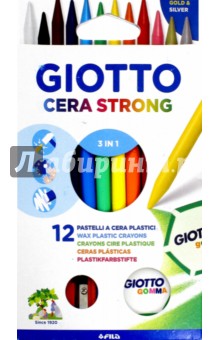 Восковые карандаши c добавлением пластика Giotto Cera Strong. 12 цветов + точилка и ластик (281800).