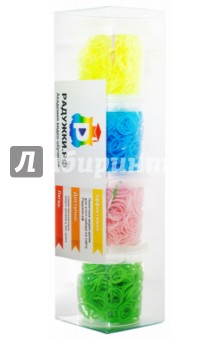 Комплект резинок для плетения №4 (1200 штук, желтые, голубые, бледно-розовые, зеленые).