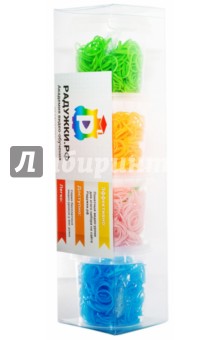 Комплект резинок для плетения №8 (1200 штук, зеленые, оранжевые, бледно-розовые, голубые).