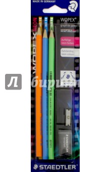 Набор чернографитных карандашей Wopex Neon- 3 шт (HB2). С точилкой и ластиком (180FSBK3-2).