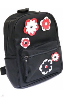 Рюкзак, черный с цветами, искусственная кожа, 35х26х16 см. (46059).