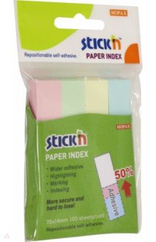 Закладки самоклеющиеся бумажные, 100 листов, 14x76 мм, 4 цвета (21614).