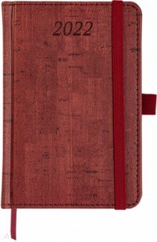 Ежедневник датированный на 2022 год, Wood, А6, 168 листов, бордовый.