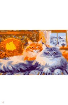 Холст с красками Коты в уютном доме