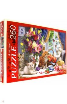 Puzzle-260. Натюрморт с котятами Рыжий Кот