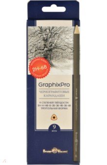 Набор карандашей чернографитовых GraphixPro, 2H-6B, 9 штук