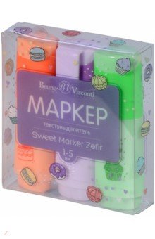 Набор текстовыделителей Sweet Marker Zefir, 3 штуки, пастельный мятный, оранжевый, сиреневый