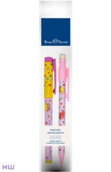 Ручка шариковая FreshWrite, синяя и карандаш механический HappyGraphix. Веселые ежики, HB ()