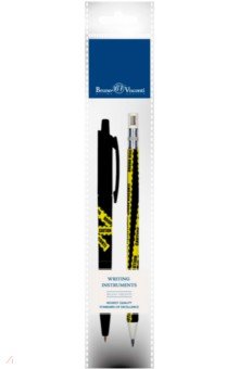 Ручка шариковая автоматическая HappyClick, синяя и карандаш механический FunGraphix. Caution, HB ()