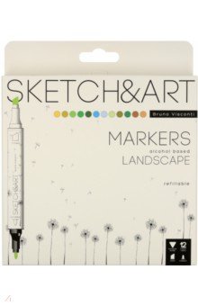 Набор скетч маркеров Sketch&Art. Лесной пейзаж, двусторонние, 12 цветов