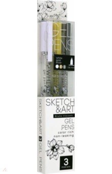 Ручки гелевые Sketch&Art. UniWrite, 3 цвета, золотая, серебряная, белая