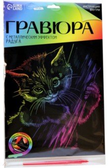 Гравюра Котёнок с металлическим эффектом радуга, А4