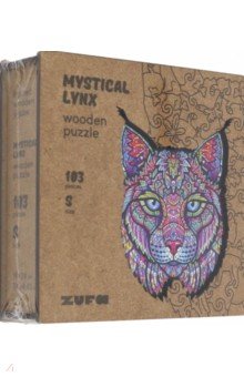 Деревянный пазл с двухслойной крышкой Мистическая Рысь, 103 детали