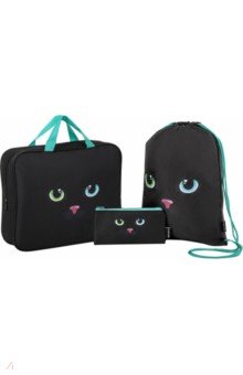 Школьный набор Black cat, папка А4, мешок для обуви, пенал-косметичка