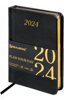 Ежедневник датированный 2024 Iguana, А6, 168 листов, черный