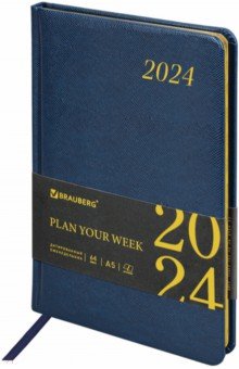 Еженедельник датированный на 2024 год Iguana, синий, А5