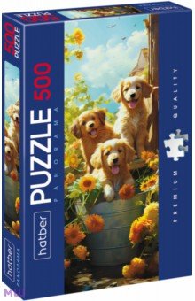 Puzzle-500 Панорама. Щенки Хатбер