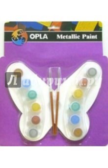 Краска "Бабочка" (80321240) металлик 6 цветов (12 шт.) + 2 кисти Краска "Бабочка" (80321240) металлик 6 цветов (12 шт.) + 2 кисти