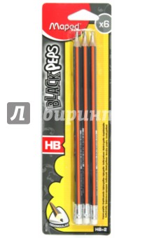 Карандаши черногрифельные "Black Pep's" 6 шт., HВ (851731) Карандаши черногрифельные "Black Pep's" 6 шт., HВ (851731)