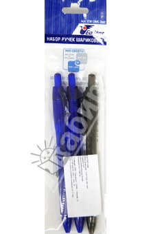 Набор ручек шариковых 3 штуки, 2 цвета, синий + черный (ES612MC-3set) Набор ручек шариковых 3 штуки, 2 цвета, синий + черный (ES612MC-3set)