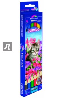 Карандаши цветные "Jumbo. Котенок" (6 цветов, трехгранные, точилка) (32858-24) Карандаши цветные "Jumbo. Котенок" (6 цветов, трехгранные, точилка) (32858-24)