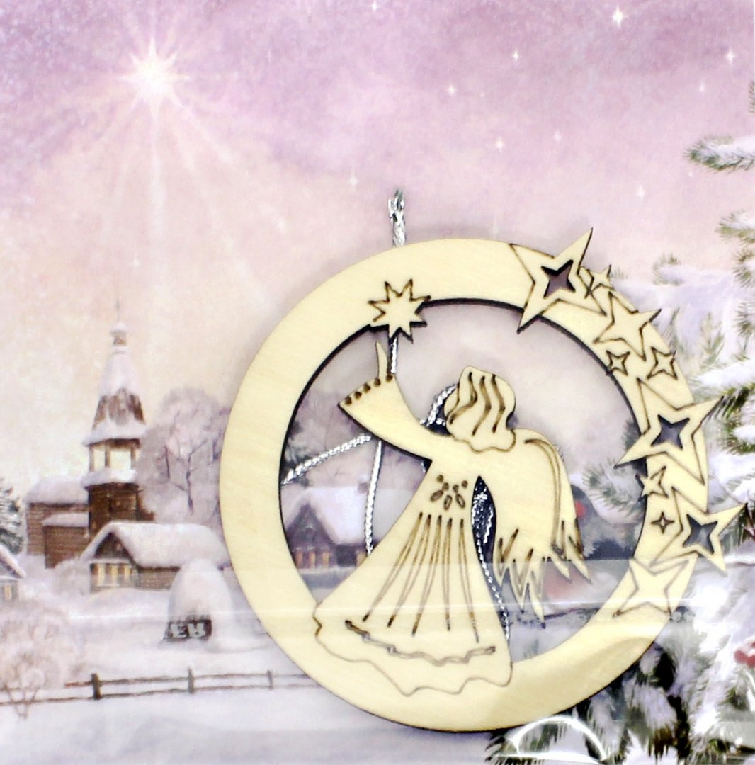 Иллюстрация 1 из 7 для Деревянная подвеска "Ангел со звездой" (круг и звезды) | Лабиринт - сувениры. Источник: Лабиринт