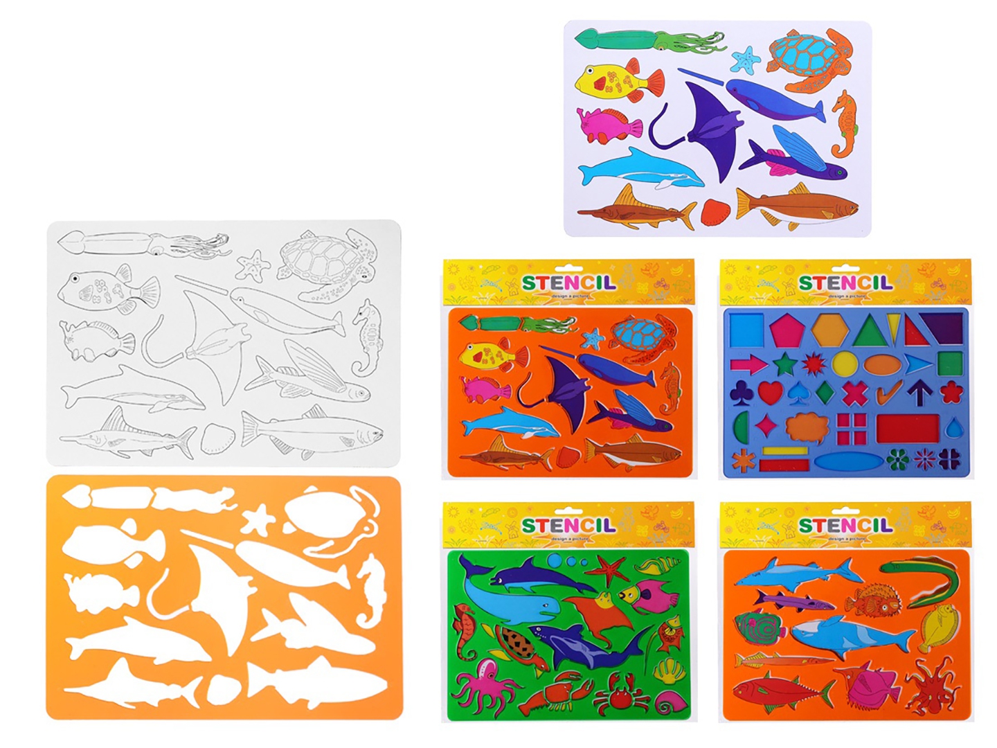 Иллюстрация 1 из 2 для Трафарет "Морская фауна. Фигуры", с раскраской (в ассортименте) (М-6533) | Лабиринт - игрушки. Источник: Лабиринт